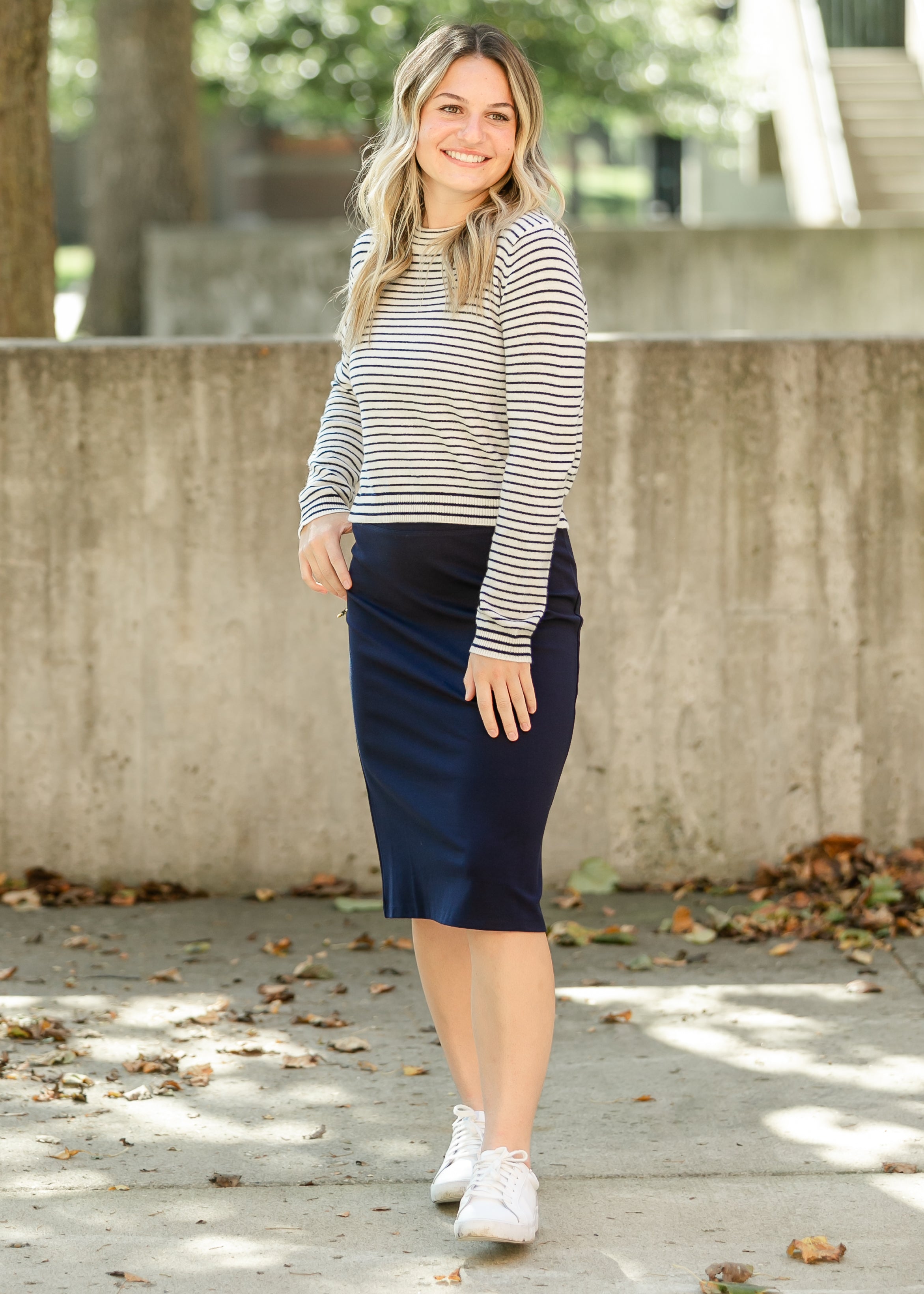 Quinn Navy Knit Midi Skirt
